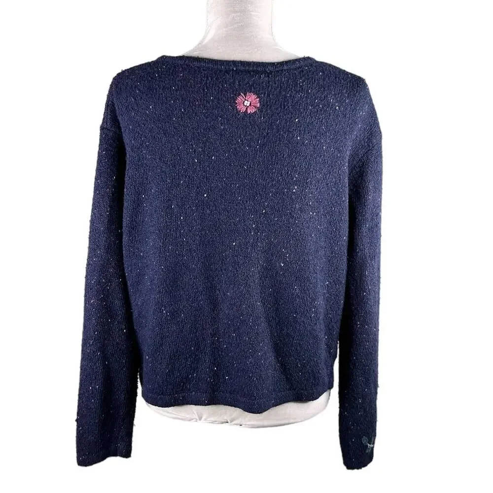 Northern Reflections Sweater Cardigan Large Navy Pink Floral L